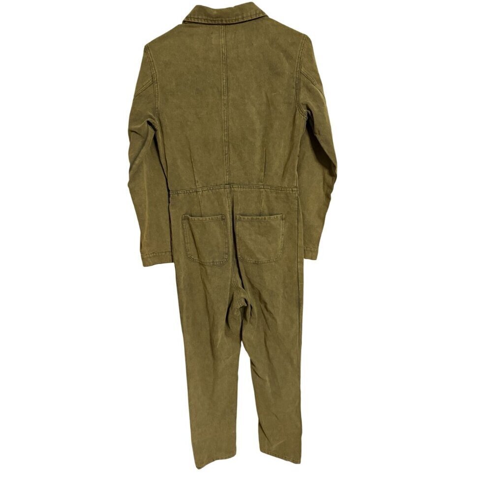 Chelsea & Violet Olive Green Utility Style Jumpsuit Zip Front Four Pockets Small - Picture 7 of 8